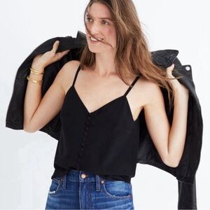 Black Madewell 100% Silk Button Up Top with Liner